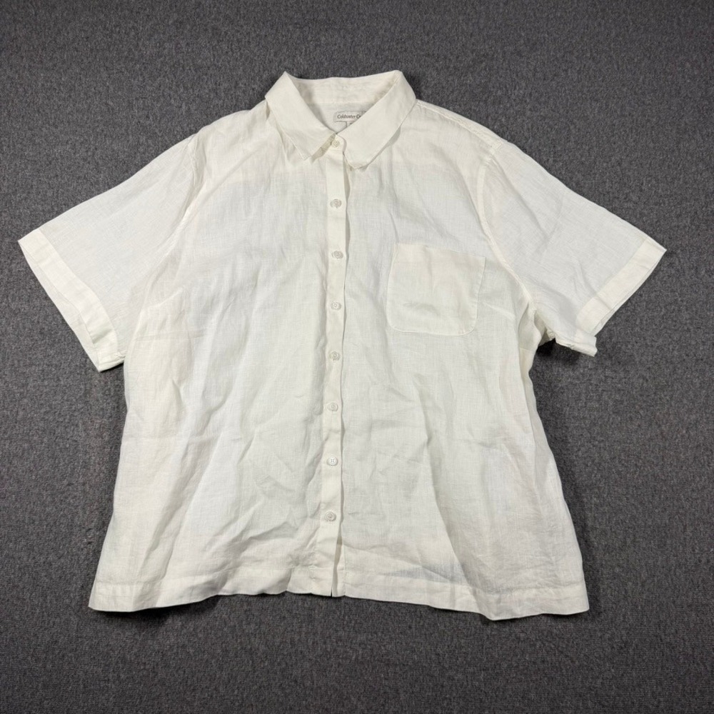 Coldwater Creek White 100% Linen Short Sleeve Button Down Shirt Plus Size 3X